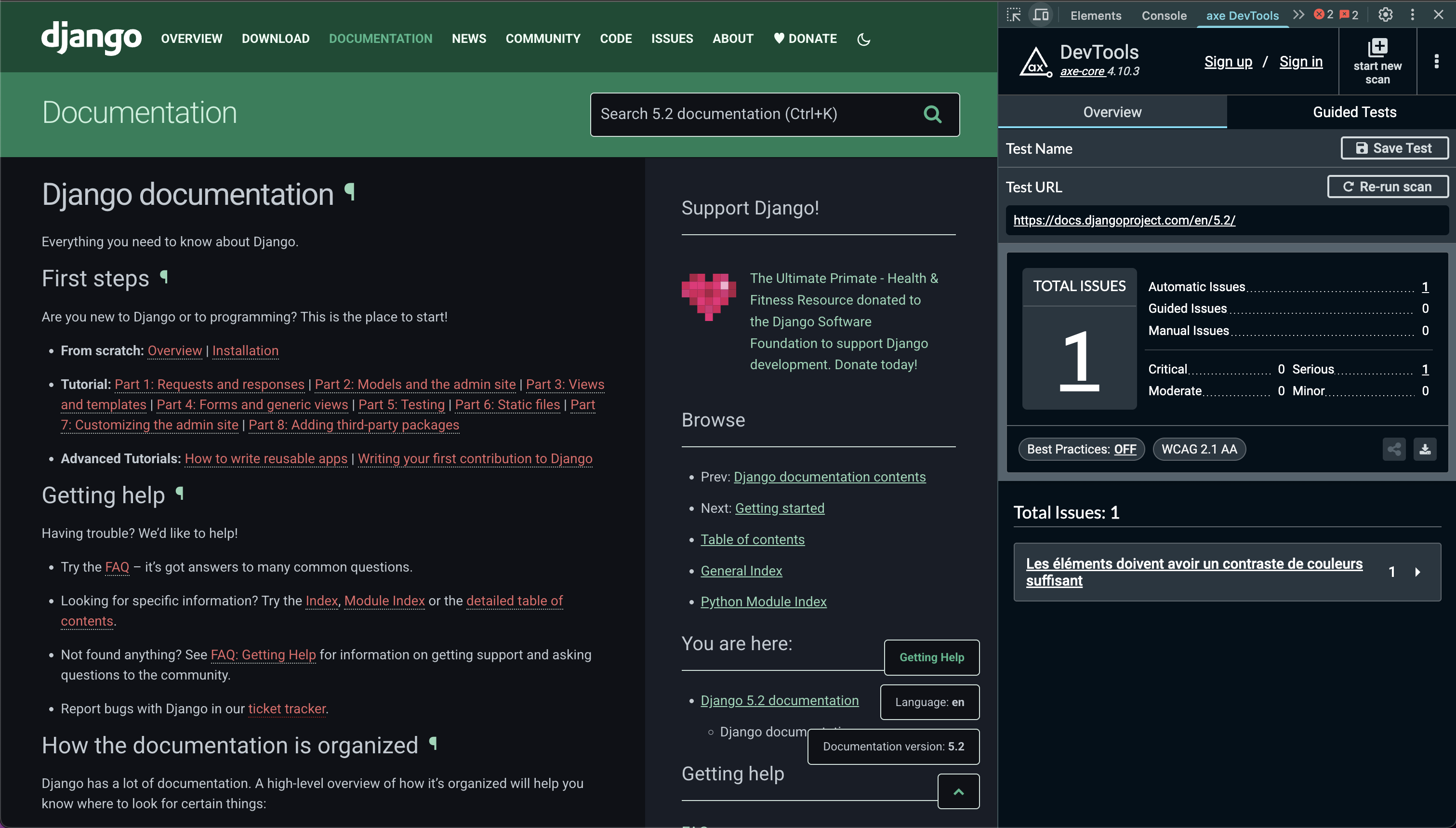 screenshot of the contrast checker tool with the dark theme colors.