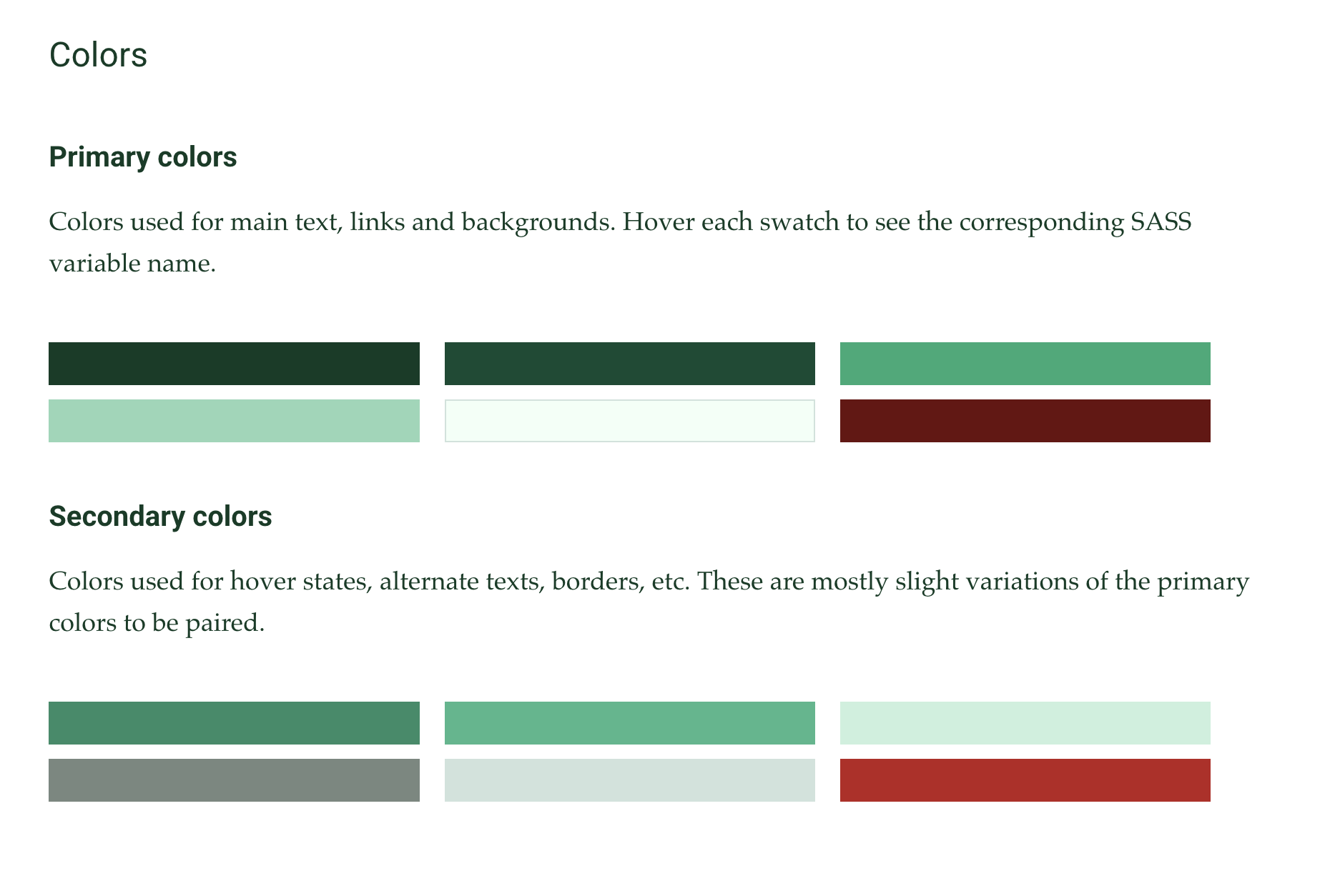 Colors defined in the styleguide.