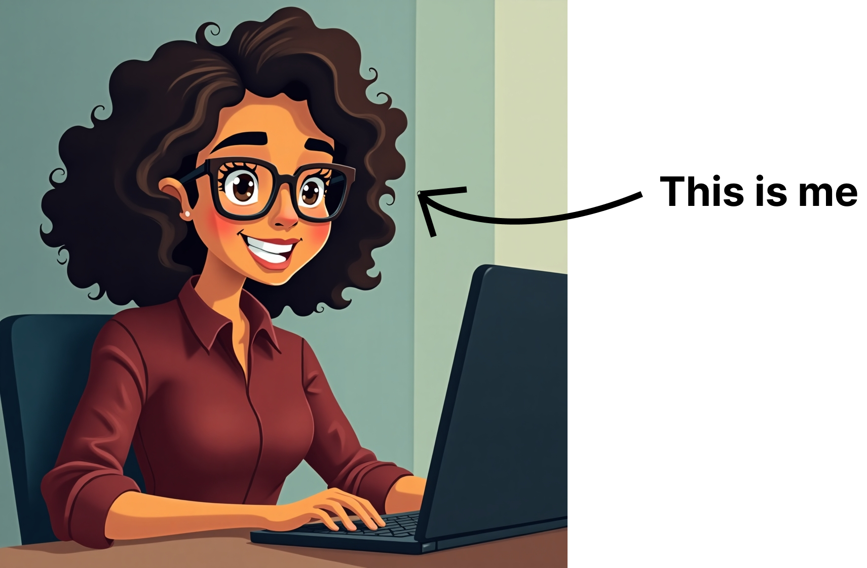 cartoon of me coding in front a computer during the day