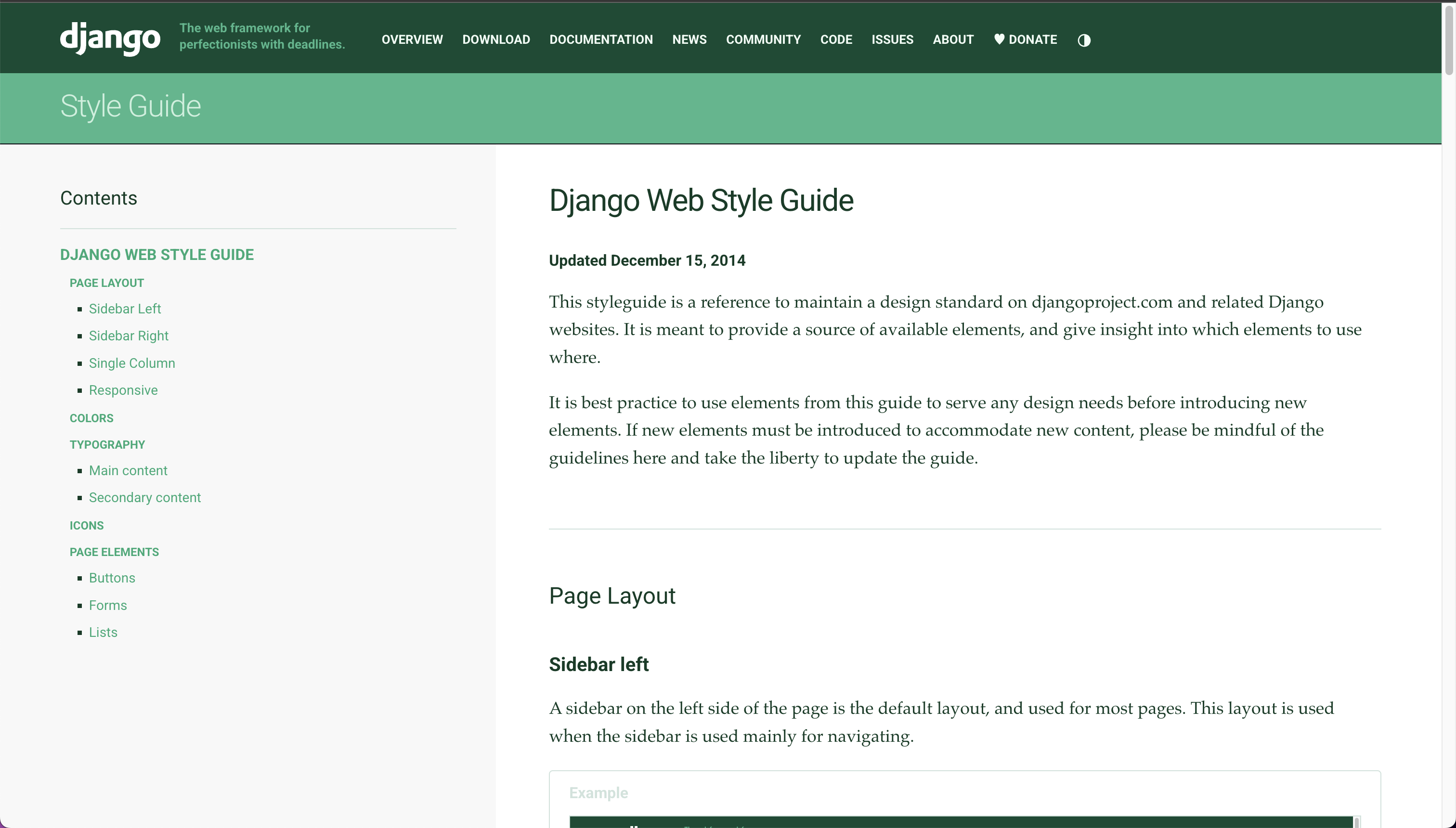 screenshot the styleguide on Django website